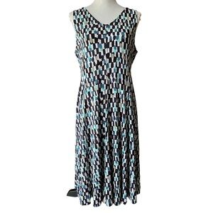 NIC + ZOE Rivera Rain Dress Sleeveless Geometric Blue & Black Print | Size Large